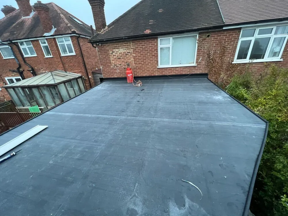 EPDM rubber flat roof laid on a house extension